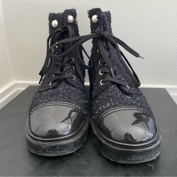 Chanel Lace Up Tweed Combat Boots - Picture 2 of 8